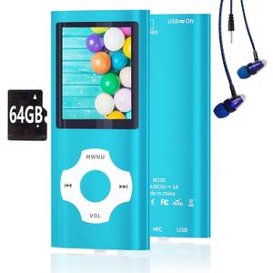 64GB MP3 Player, Hotechs MP3 Music Player with Slim Classic Digital LCD 1.82'' Screen Mini USB Port with FM Radio, Voice Record (Blue)