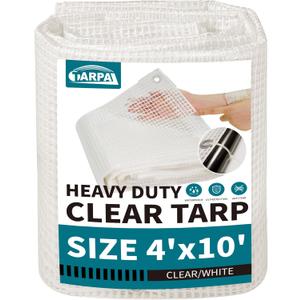 TARPAL 4'x10' Clear White Tarp Heavy Duty Waterproof 12mil with Grommets or Zip Ties for Small Greenhouse for Outdoors Garden,Farm,Chicken Coops (4x10ft-Finished size)