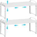 2 Pack Stackable Expandable Shelves For Kitchen Cabinet Countertop Storage, Adjustable Counter Cupboard Pantry Organizer Shelf Rack Stand, 16"28"x8"