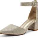 DREAM PAIRS Women's Low Heel Pump Shoes (8, Gold/Glitter)