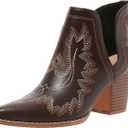 SelRoys Cowboy Boots for Women Cowgirl Ankle Western Embroidered Stitched Pointed Toe Cutout Chunky Heels Short Booties, Brown, (Size 9)