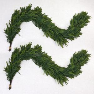 6FT Artificial Norfolk Pine Garland 2 Pack  Dense Green Christmas Garland, Real Touch Holiday Greenery for Front Door, Fireplace Mantel, Staircase, Indoor Outdoor Home Decoration