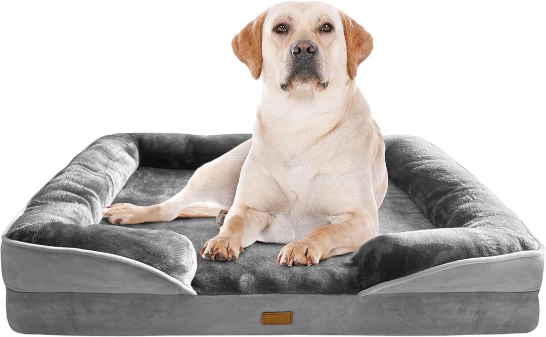 Spotted Play Orthopedic Dog Bed with Sides - Dog Sofa Beds for Extra Large Dogs, Supportive Foam Pet Couch Bed with Washable Removable Cover, Waterproof Lining and Non-Slip Bottom, Grey - XL (42.0"L x 32.0"W x 6.5"Th)