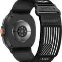 Rugged Nylon Bands for Samsung Galaxy Watch 8 Classic 46mm/Galaxy Watch 8 Band 44mm 40mm for Men,Soft Fabric Adjustable with Stars-Stripes Flag Wristbands Sport Strap for Galaxy Watch 8/8 Classic (Large(165-190mm), 01-Black - Black White Flag)