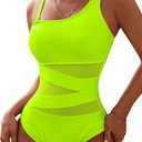 Blooming Jelly Women's Sexy One Piece Swimsuits One Shoulder Bathing Suit Slimming Mesh Cutout, Tummy Control Swimwear, Flattering Beach wear, Summer Vacation Monokini, Trendy Beach Outfits, M