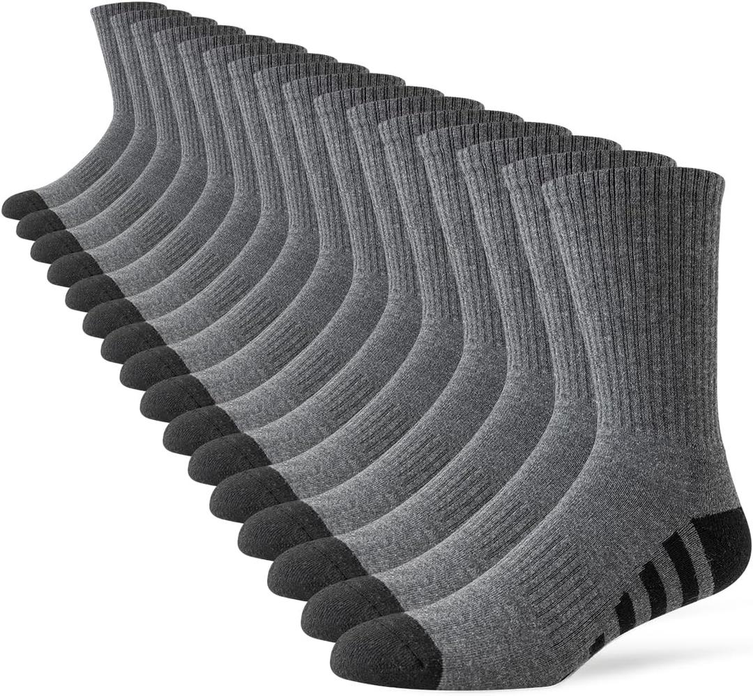 JOYNE 8 Pairs Mens Crew Work Cushion Socks Long Athletic Running Socks Workout Breathable Socks (X-Large, 13-15)