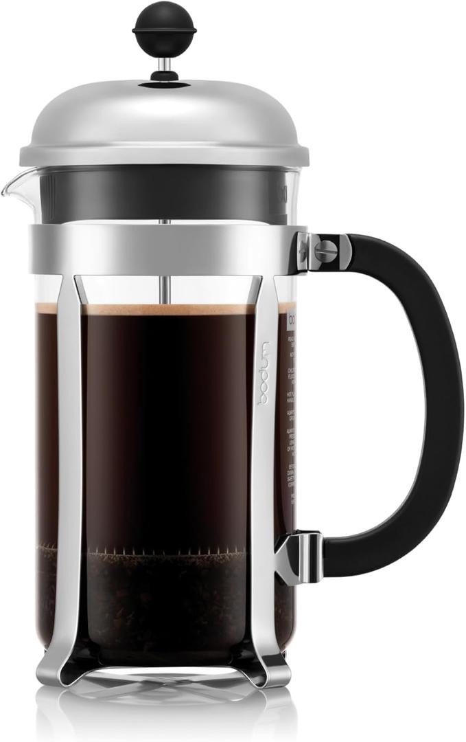 Bodum 34oz Chambord French Press Coffee Maker, High-Heat Borosilicate Glass, Polished Stainless Steel  Made in Portugal