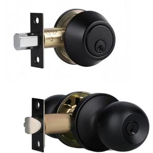 Front Door Lock Set Exterior Door Lock Set with Deadbolt, Single Cylinder Deadbolt Lock and Door Knob Set, Keyed Alike, Matte Black Door Knob and Deadbolt Set (1Pack Set)