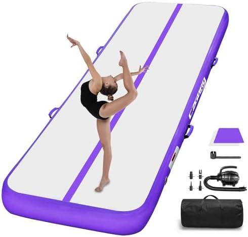Gymnastics Mats, Air Mat Tumble Track 16.5FT 4 Inch Thickness Inflatable Training with Carry Bag Electric Pump For Home Use, Cheerleading, Yoga, Water Exercise (Purple) 16.5ftx3.3ftx4inch