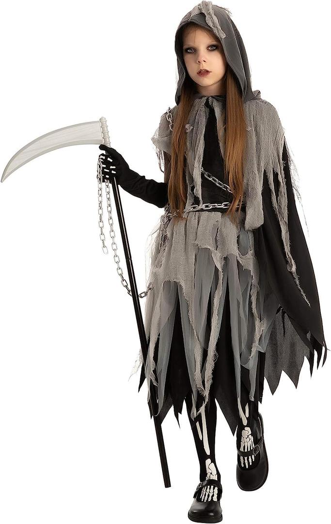 Spooktacular Creations Girl Grim Reaper Costume with Gloves and Tights Glow in the Dark, Scary Halloween Costume (X-Large( 12 - 14 yr ))