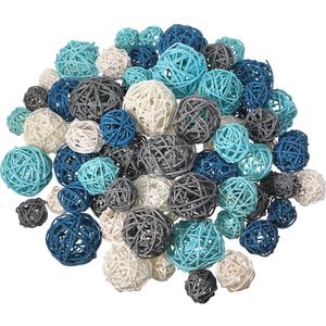 Patelai 72 Pcs Wicker Rattan Balls Decorative Balls for Vase Centerpiece Bowls Orbs Filler for Spring Summer Craft Home Decor, 4 Sizes(Dark Blue, Sky Blue, Gray, White)