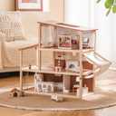 ROBOTIME Wooden Dollhouse, Doll House for Girls  3-Story Bohemian Style Doll House with 37- Piece Furniture & Awning, Pretend Play Wooden Dollhouse Gift for Kids Ages 3+