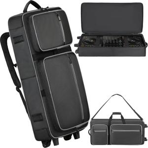 DJ Controller Case with Wheels Compatible with DDJ FLX10 / DDJ-GRV6 / 1000 / 1000SRT / REV7 / REV5 / SC LIVE 4, Rolling DJ Bag Padded Backpack Soft with Multi-pocket for DJ Controller and Accessories (Medium)