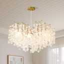24-Inch Capiz Shell Chandelier, 8-Light Gold Coastal Chandelier, Modern Crystal Tree Branch Chandeliers, Boho Light Fixture for Bedroom, Living Room, Foyer, Entryway, Stairwell