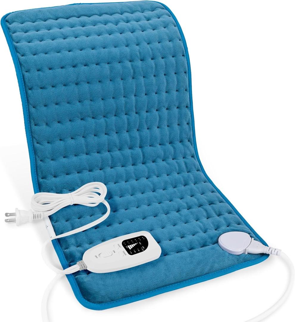 Deepsoon Heating Pad, Electric Heating Pads for Back, Neck, Abdomen, Moist Heating Pad for Shoulder, Knee, Arms, Legs, Dry/Moist Heat & Auto Shut Off, Christmas Gifts for Men and Women,Blue,24x12 Inch