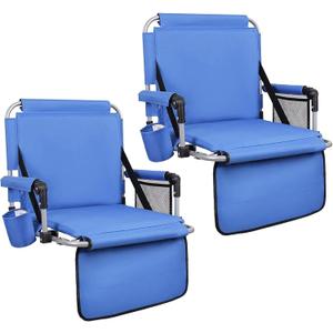 ALPHA CAMP Stadium Seat Padded Chair for Bleachers with Back& Arm Rest (Blue-2pc)