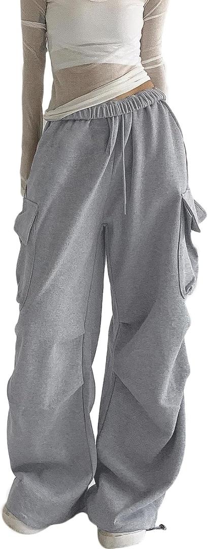 Women's Wide Leg Sweatpants Elastic High Waist Straight Leg Sweatpants Teen Girl Baggy Sweatpants with Pockets (Small, Cargo)