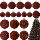Suzile 18 Pcs Velvet Christmas Tree Ornaments Flocked Christmas Ball Decorations Xmas Balls Holiday Hanging Ornaments for Xmas Tree Wreath Garland Holiday Fireplace Decoration (Wine Red)