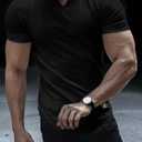 PLEPAN Mens Muscle T Shirts V Neck Short Sleeve Henley Shirt (Black, L)