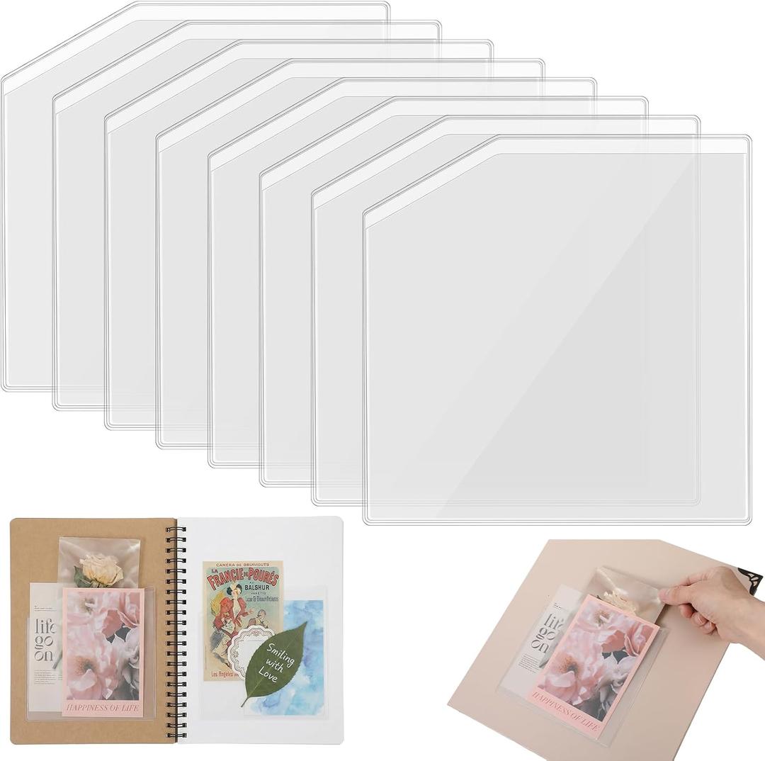 6Pcs Self-Adhesive Clear Pocket Inserts, 6x6 Inch Transparent Journal Pockets, Sticky Photo Storage Sleeves for Scrapbooks and Planners