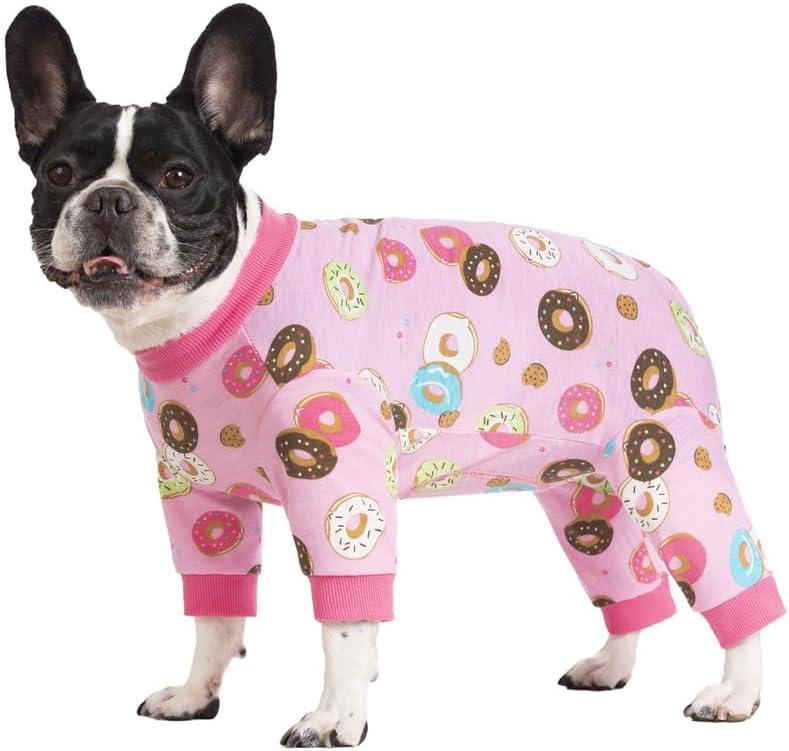 Dog Surgery Recovery Onesie, Dog Pajamas Long Sleeve for Female & Male Dogs, Small Dogs Abdominal Wound Bandages Surgical Suit, Cat Recovery Suit for Shedding Skin Disease (Doughnut), Small