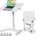 Gibbon Mounts Foldable Standing Desk，Small Mobile Sit-Stand Desk with 90 Tiltable Top，Rolling Rising Laptop Workstation Adjustable Height，Portable Table on Hidden Wheels/4 Lockable Casters，White, 25.6"W x 18.9"D x 28.5"H