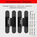Hidden Door Hinges,6 inch Heavy Duty Concealed Hinges,180 Degree Swing 3-Way Adjustable Butt Hinges Suitable for Wooden Door Bedroom Door,2 Pack (Black, 6inch)