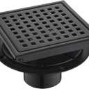 6 Inch Square Shower Drain with Flange,Matte Black，Quadrato Pattern Grate Removable,Food-Grade SUS 304 Stainless Steel，with Hair Strainer