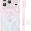 GVIEWIN Magnetic for iPhone 17 Pro Case, [Full Camera Protection] [Compatible with MagSafe] Curly Wavy Frame Gradient Sparkly Glitter Women Girls Phone Cover for 17 Pro 6.3", Pink Blue