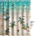 Final Friday Green Beach Sea Turtle Shower Curtain Nautical Teal Theme Fabric Bathroom Blue Ocean Decor with Grommets and Hooks 72 x 72 Inch Blue