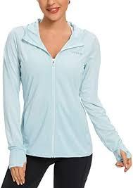 MoFiz Women's UPF 50+ Sun Protection Shirt Full Zip Lightweight Hoodie Jacket with Zipper Pockets Long Sleeve Hiking Shirt, Light Blue, Mediu