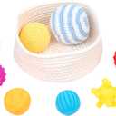 Adena Montessori 8 Pack Sensory Balls for Toddlers 1-3,Sensory Baby Toys 6-12 Months,Infant Educational Squeeze Sensory Toy Soft Multi Ball Set Gifts with Bright Color Textured with White Woven Basket