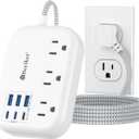 6 USB(3 USB C) Power Strip- Travel Power Strip with 6 USB Desktop Charging Station 24W/4.8A and 3 Outlets, 5Ft Flat Plug Braided Extension Cord, Non Surge Protector for Cruise Ship Travel Office Dorm