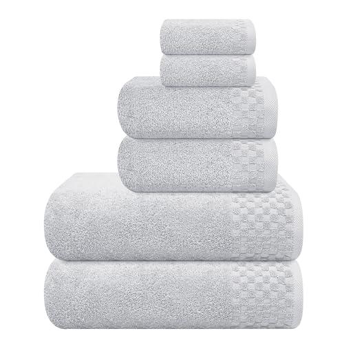 MyOwn Premium Cotton 6 Pack Towel Set for Bathroom, Contains 2 Bath Towels 28x55 inch, 2 Hand Towels 16x24 inch & 2 Wash Coths 12x12 inch, Ideal Everyday use, Compact & Lightweight - Light Grey
