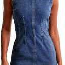 Daacee Women's Sleeveless Bodycon Denim Mini Dress Sleeveless Waist Tucks Zipper Short Tank Jean Dresses Concert Outfits (Blue, M)