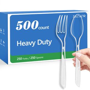 SACATR 360 Count Plastic Silverware Heavy Duty - Forks, Spoons, Knives, BPA-Free, Disposable Utensils Set, Plastic Cutlery Set, Plasticware for Wedding Party