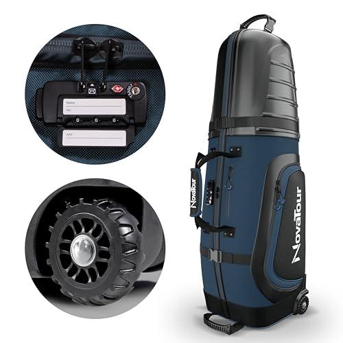 Golf Travel Bag for Airlines: Hard Case Top, Waterproof Zippers, 1680D Oxford Fabric, TSA Lock, Oversized Tank Wheels, Lightweight, Easy to Maneuver – Maximum Club Protection (Blue)