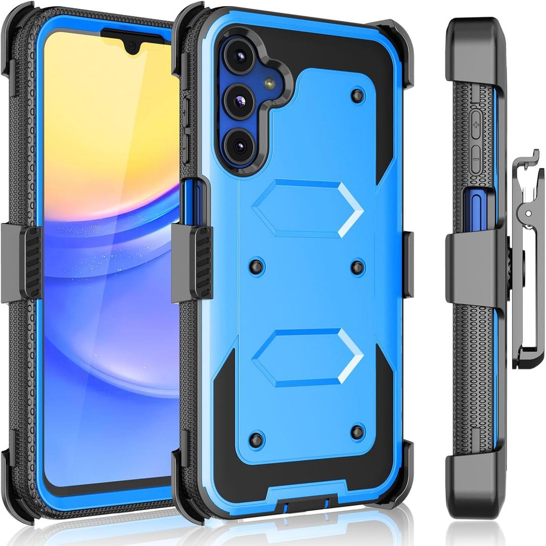 Tekcoo Holster Clip for Galaxy A15 5G Case [Tshell] Shock Absorbing [Built-in Screen] [Kickstand Locking Belt] Carrying Secure Swivel Defender Full Body Cover for Samsung Galaxy A15 5G Blue