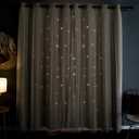 Kinryb Blackout Curtains for Girl Bedroom/Living Room/Classroom, Sheer Overlay 63 Inches 2 Panel Set, Double Layer Curtains with Star Cutout for Kids Room(W 52 x L 63 Inches