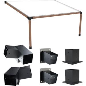 Pergola Kit with Brackets, 15°Slanted Roof Pergola Bracket Kit, Roof Wall Mount Extension Bracket Kit 3-Way Brackets for Pergolas,Log Cabin Outdoor Pergola 4"x 4" (Actual 3.5" X 3.5") Lumber