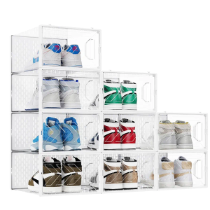 Larger Shoe Storage Boxes Organizers for Closet 9 Pack, Fit Size 11, Clear Plastic Stackable Sneaker Containers for Entryway, Space Saving Shoe Rack Bin Holder