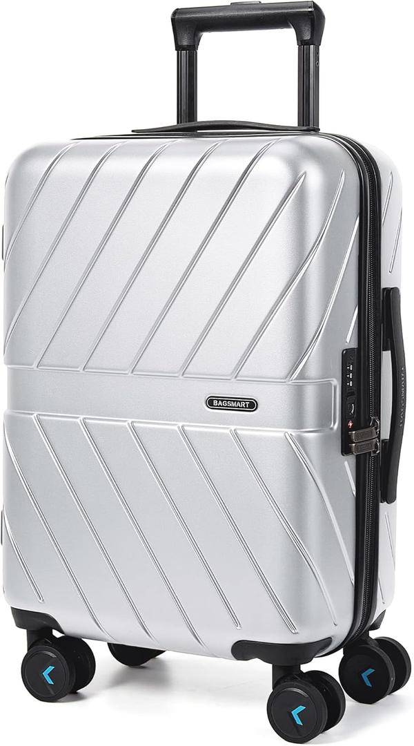 BAGSMART Carry On Luggage 22x14x9 Airline Approved With TSA Lock, 1OO% Polycarbonate Hardside Luggage with Spinner Wheels,Durable Hard Shell Carry On Suitcase 20 inch Silver