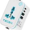 3 x Universal Travel Adapter Worldwide, TECSIX European Travel Plug Adapter with 2 USB C, 2 USB A and Multi AC Outlets, International Power Adaptor for EU US UK AUS 200+ Countries Type A C G I