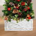 Wooden Tree Collar 22in, Christmas Tree Collar Rustic 4 Panels, Washed White Tree Collar Box 100% Solid Wood Disassemble with X-Pattern for Christmas Tree Decoration (Small)