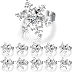 Boao 16 Pieces Christmas Snowflakes Napkin Rings Silver Rhinestone Ring Decor Metal Snowflake Holder Table Snowflake Napkin Setting for Christmas Halloween Thanksgiving Wedding Party