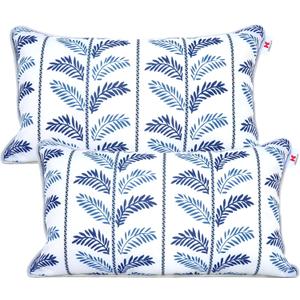Pack of 2 Patio Lumbar Pillows, 12"x20" Fade Resistant Outdoor Waterproof Lumbar Pillow with Inners, Decorative Garden Lumbar Cushions for Home Patio Terrace Sofa Use (Feather)