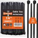 14 inch Black Zip Ties (1000 Pack), 2025 New Patented Design, 85 LBS Tensile Strength, Self-Locking Nylon PA66 UV Resistant Cable Ties for Indoor and Outdoor Use