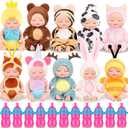 Retrowavy 10 Pcs 4 Inch Mini Baby Dolls Realistic Tiny Baby Doll Animal Clothes Cute Infant Figurine Gifts Set with 10 Pcs Nursing Bottles for Boys Girls Toddlers Kids 3+ Birthday Gift Big Fillers