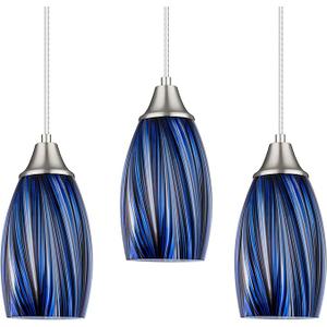 Dark Blue Glass Mini Pendant Lights for Kitchen Island 3Pack Blown Art Glass Pendant Lighting Shade Hanging Pendant Lights with Brushed Nickel Finish for Kitchen Over Sink,Dining Room