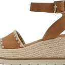 Soda “Laguna” ~ Women Square Toe Stitched Single Band Low Heel Espadrille Wedge Sandal with Adjustable Ankle Strap 7.5